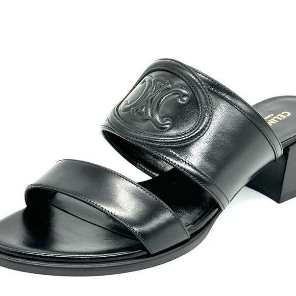 CELINE Appoline Lambskin Leather 40 Mule Slide Sandals Heels Triomphe Logo - Picture 5 of 13
